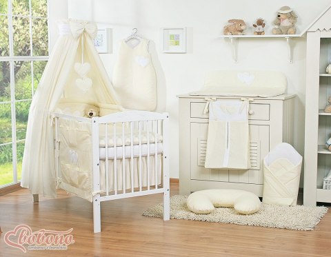 Pościel 5-cz 120x90 z baldachimem - Wiszące Serduszka kremowa