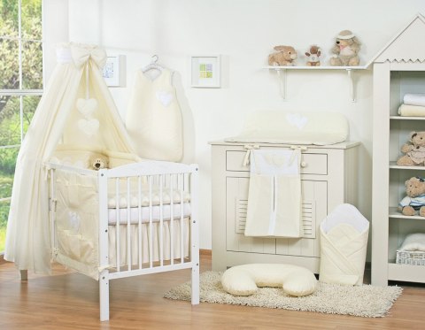 Pościel 5-cz 120x90 z baldachimem - Wiszące Serduszka kremowa