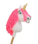 Hobby Horse Jednorożec na kiju mały biały, grzywa neonowy róż i złoty róg