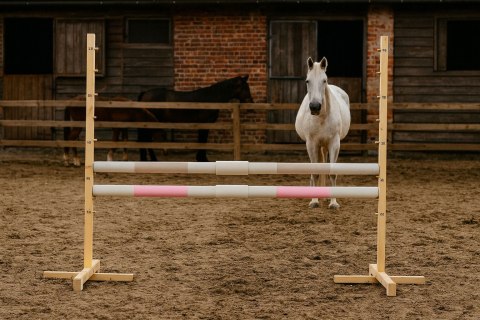 Przeszkoda skokowa do Hobby Horse 160cm, h-120 cm, dwie belki - beżowa i jasny róż